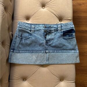 Edge Blue Denim Mini Skirt with Sparkling Trim